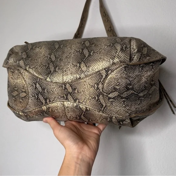 Hobo Lennox Shoulder Bag Snakeskin Print Leather Fringe Metallic Zipper - Picture 7 of 15